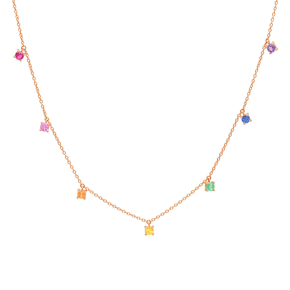 14K Rose Gold Rainbow Charm Necklace